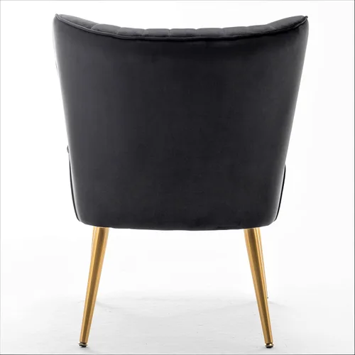 Vista 8 de Silla moderna de terciopelo para sala de estar, dormitorio o entrada, diseño elegante y cómodo sin brazos con patas de metal, color negro