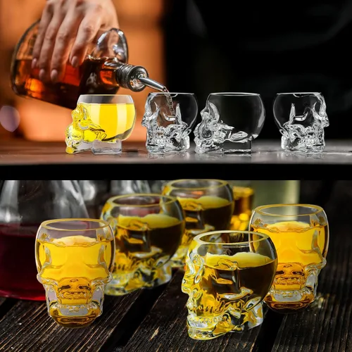 Vista 6 de Dandat Juego de 12 vasos de chupito de calavera de 2.5 onzas, mini transparentes a granel para bodas, whisky, expreso, agua, jugo, leche, café