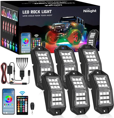 Vista 11 de Nilight - Kit de luces LED RGB de roca 4 piezas 18LED de ángulo amplio para rueda con control remoto y aplicación Bluetooth, modos múltiples, luz