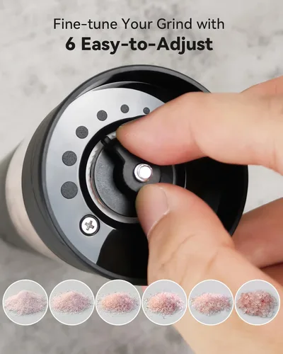 Vista 5 de Juego de molinillo eléctrico de sal y pimienta con grosor ajustable, juego de molinillo de sal y pimienta automático recargable con una mano y luz