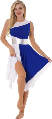 Vista 3 de Aislor Vestido asimétrico de baile de elogios litúrgicos para mujer, túnica sin mangas, bloque de color, disfraz de baile lírico
