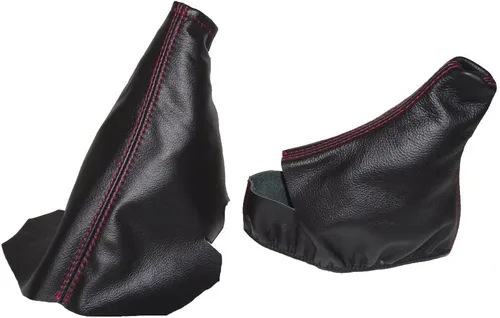 Ltd Compatible con funda de cambio automática y bota de freno E para Chevrolet Corvette C5 1997-2004 cuero genuino negro costuras rojas