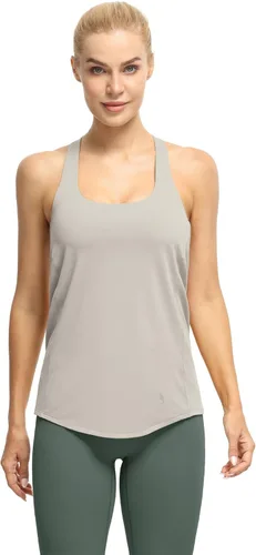 Vista 2 de icyzone Camiseta sin mangas de yoga, atlética, con espalda abierta, para mujer, con brasier integrado