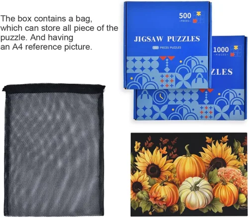 Vista 7 de Pumpkin Fall Jigsaw Puzzles 500 Pieces for Adults with Mesh Storage Bag 2011709