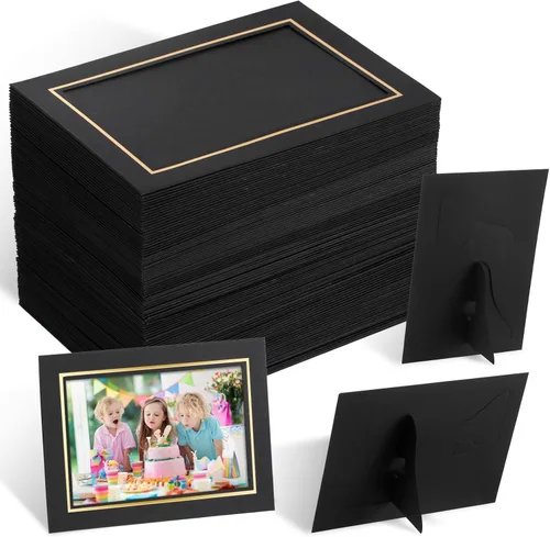 Tenceur 100 marcos de fotos de papel a granel con caballete de 4 x 6 pulgadas, de cartón, de pie, marcos de pared de mesa con forro dorado, para