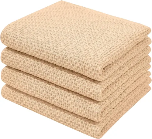 Vista 404 de Homaxy Paños de cocina de 100% algodón con tejido de gofre, ultra suaves, absorbentes, de secado rápido, 12 x 12 pulgadas, paquete de 6, amarillo