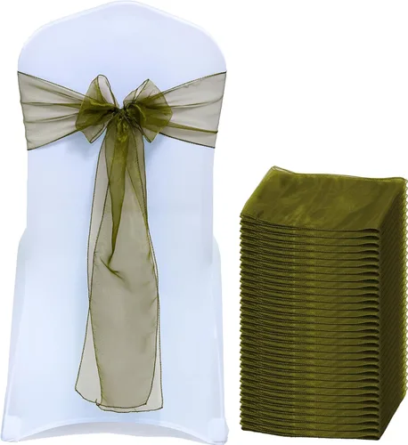 Vista 24 de Bandas de organza para decorar sillas en bodas y eventos, 100 unidades, organza, Manzana Verde (Apple Green), 10