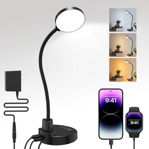 Vista 10 de Lámpara de escritorio LED de 15W con puertos de carga USB – Lámpara de mesa regulable con 3 temperaturas de color, 5 niveles de brillo, 4
