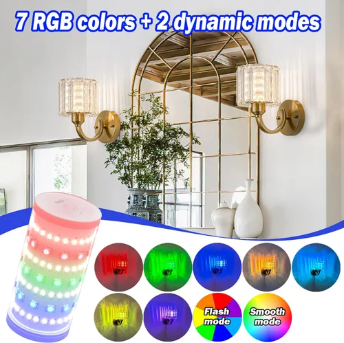 Vista 4 de Juego de 2 apliques de pared que funcionan con pilas, apliques de pared inalámbricos recargables con bombilla RGB de 10000 mAh, aplique de pared