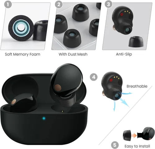 Vista 4 de 3 pares de almohadillas de espuma viscoelástica con malla antipolvo para Sony WF-1000XM5 / WF-1000XM4 / XM3, súper cómodas y antideslizantes