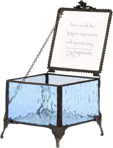Vista 4 de Joyero personalizado con mensaje decorativo, regalo de recuerdo de vitrales, caja J Devlin 836 EB246 (azul)
