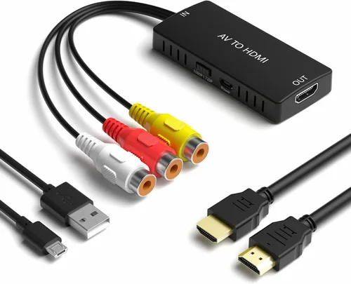 Vista 8 de Convertidor RCA a HDMI, AV/compuesto a HDMI, adaptador de cable compatible con 1080P, interruptor 4: 3/16:9 compatible con WII, PS2, PS3, N64