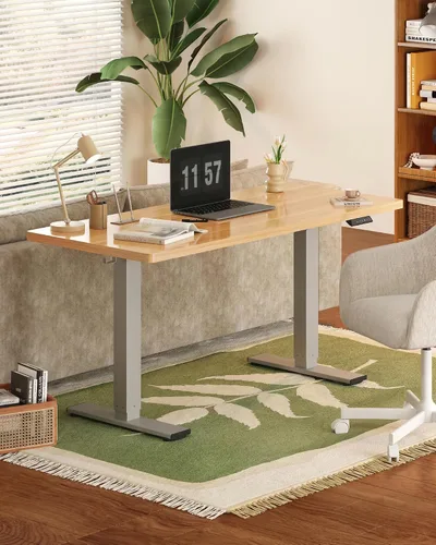 Vista 3 de FLEXISPOT EN1 Escritorio eléctrico de pie de una pieza de 55 x 28 pulgadas, mesa de pie para computadora de oficina en casa, escritorio ajustable