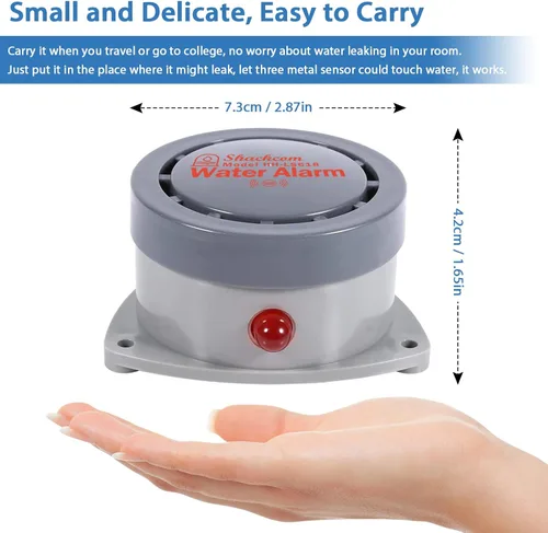 Vista 2 de Detector de fugas de agua, 1 unidad, alarma de agua Shackcom de 110 DB, inalámbrica, impermeable y funciona con pilas, alertas de audio y luz