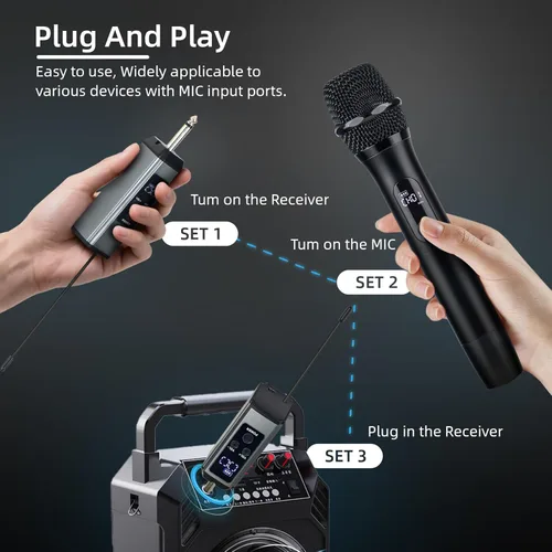 Vista 3 de Micrófonos inalámbricos para cantar karaoke, sistema de micrófono inalámbrico dual de metal de largo alcance de 500 pies/492.1 ft con 99 canales