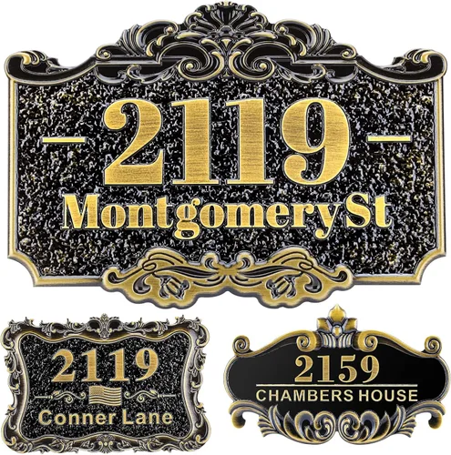 Vista 46 de Letrero de dirección fundido personalizado con número de casa, placa de dirección de casa de 12 pulgadas, letrero de número de Steet House