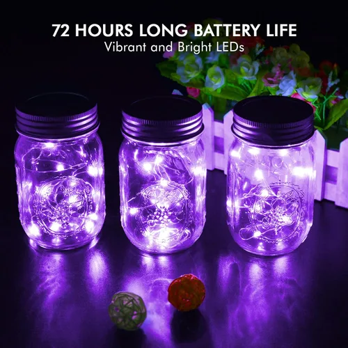 Vista 3 de Paquete de 12 luces de hadas con pilas, cadena de luces LED, 20 luces LED, alambre plateado impermeable de 2,1 metros, luces de luciérnagas mini