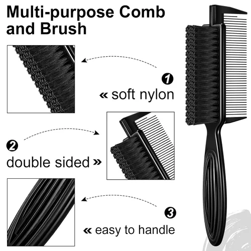 Vista 3 de Rozer 4 piezas de cepillo de peluquero 2 en 1 peine para limpieza de cortaúñas – Herramienta de cepillo de pelo de grado barbero para peluqueros