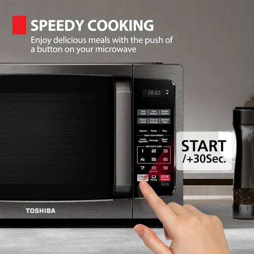 Vista 5 de TOSHIBA ML-EM09PA(BS) - Pequeño horno microondas con 6 menús automáticos, función de silencio y bloqueo para niños, iluminación LED, perfecto