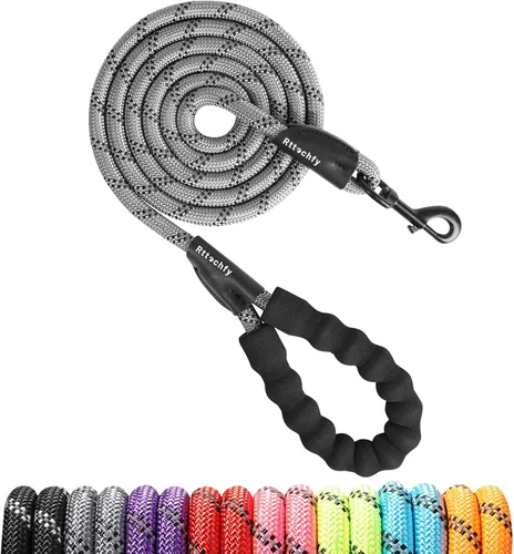 Vista 7 de Rttochfy Correa de cuerda para perro de 2/4/5/6/8/10 pies con cómodo mango acolchado e hilos altamente reflectantes para perros pequeños, medianos