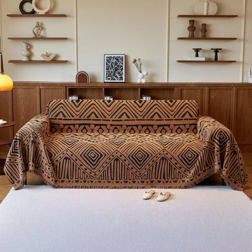 Vista 24 de VClife Funda de sofá bohemia para Navidad, 1 pieza, suave y cálida para sofá seccional, funda lavable de calabaza y jacquard negro para sofá biplaza