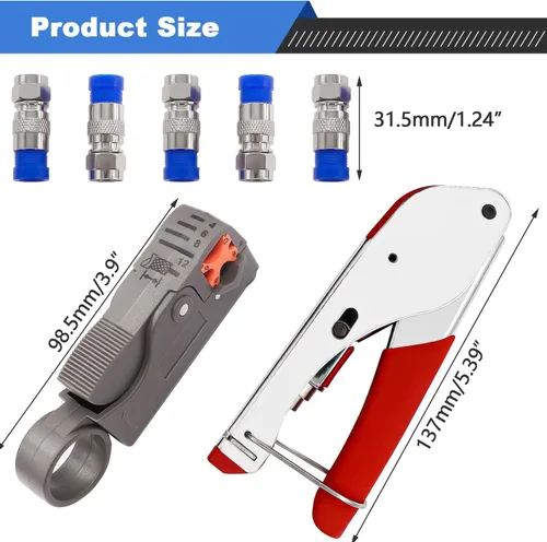 Vista 4 de mxuteuk RG59 RG6 - Herramienta de crimpado de cable coaxial, herramienta de compresión coaxial, pelacables con conectores F tipo RG6 de 5 piezas