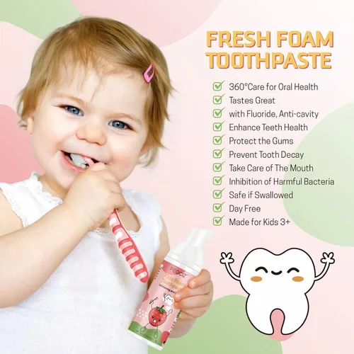Vista 2 de Pasta de dientes de espuma para niños, enjuague bucal para niños con sabor a fruta - Pasta de dientes para niños pequeños, fórmulas naturales