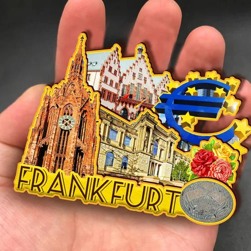 Vista 4 de Imán de madera de Alemania Frankfurt 3D para nevera, recuerdos coleccionables, decoración hecha a mano, artesanías 2