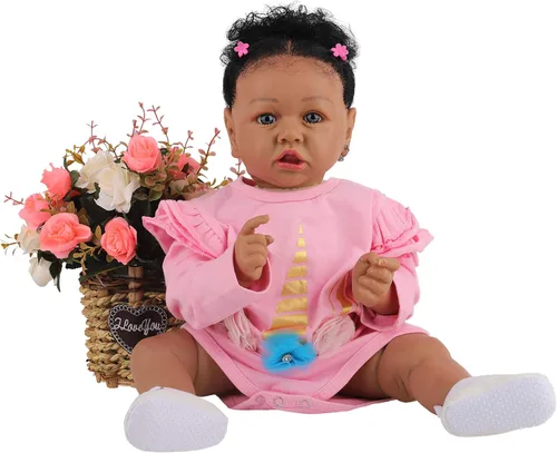 Vista 14 de HOOMAI - Muñeca imitación de bebé real, con cuerpo suave de 22.8 pulgadas, muñeca realista de niña afroamericana