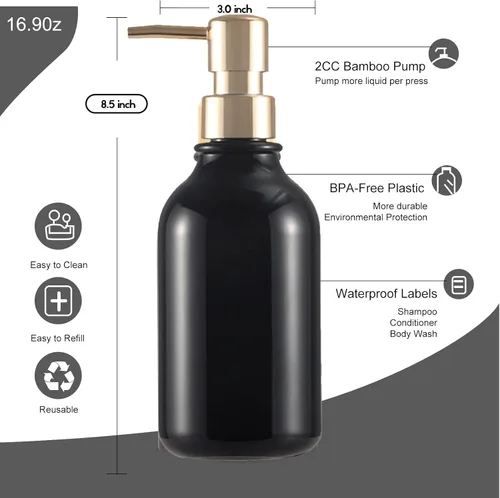 Vista 3 de Shampoo and Conditioner Dispenser Set of 3 - Empty 16.15oz Shampoo Conditioner Body Wash Dispenser - Refillable Soap Dispenser, for Shower Soap with