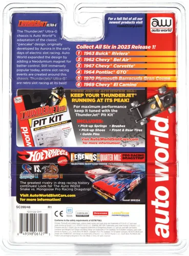Vista 5 de Auto World Thunderjet OK Used Cars 1970 Plymouth Barracuda Gran Coupe (Orange) HO Scale Slot Car
