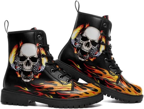 Vista 2 de Botas de combate negras personalizadas para mujer, botines de tacón grueso con plataforma y plataforma de tacón grueso