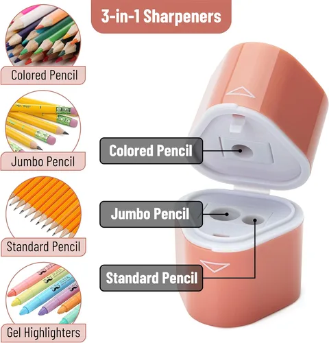 Vista 3 de Mr. Pen - Sacapuntas para lápices de colores, paquete de 3, 3 agujeros, manual de sacapuntas