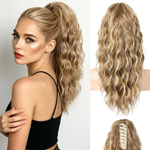 Vista 15 de REECHO Extensión de cola de caballo de 14" con clip de garra corta, extensiones de cola de caballo falsas, cola de caballo ondulada suave y rizada