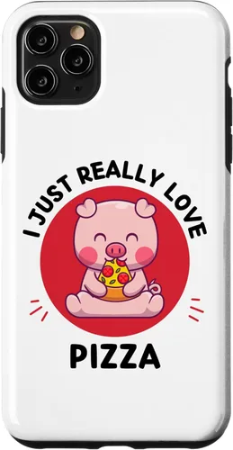 Vista 11 de iPhone 15 Kawaii Cute Pig I Just Really Love Pizza Lover Case