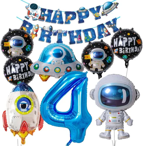Vista 8 de Globos de planeta astronauta del sistema solar, globos de papel de aluminio, globos grandes de Mylar con helio, guirnalda de feliz cumpleaños