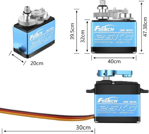 Vista 4 de FEETECH Servo motor de 44.1 lbs 7.4 V de alto voltaje impermeable de alto par RC servo servo de metal completo servo digital, caja de aluminio