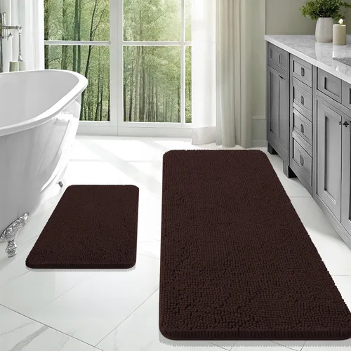 Vista 12 de OLANLY Juego de 2 alfombras de baño de felpilla suave y absorbente, antideslizantes, de secado rápido, lavables a máquina, accesorios de decoración