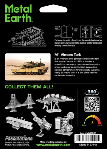 Vista 2 de Metal Earth M1 Abrams Tank 3D Kit de modelo de metal con pinzas Fascinaciones