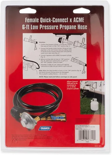 Vista 12 de Camco Low Pressure Gas Regulator Rated at 70,000 BTUs Per Hour Includes 8-Foot Hose Great for Camping, RVing, Grilling, and More (57704)