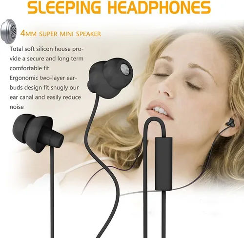 Vista 3 de MAXROCK (TM) Audífonos para Dormir Totalmente Suaves de Silicona con Tapones para los Oídos y Micrófono para Celulares, Tabletas y Conector de 3,5