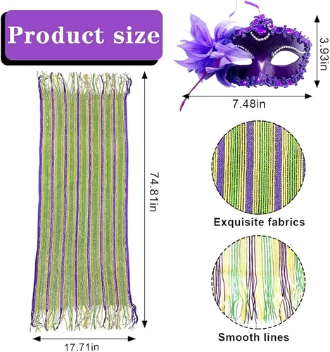 Vista 2 de Mardi Gras - Bufanda de malla brillante con máscara de plumas de purpurina morada accesorio de disfraz de Mardi Gras disfraz de mascarada para Mardi