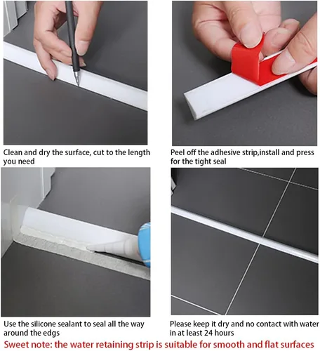 Vista 6 de Barrera de agua de umbral de ducha de 67 pulgadas, tapón de agua para puerta de ducha sin marco, protector de salpicaduras de silicona para cocina