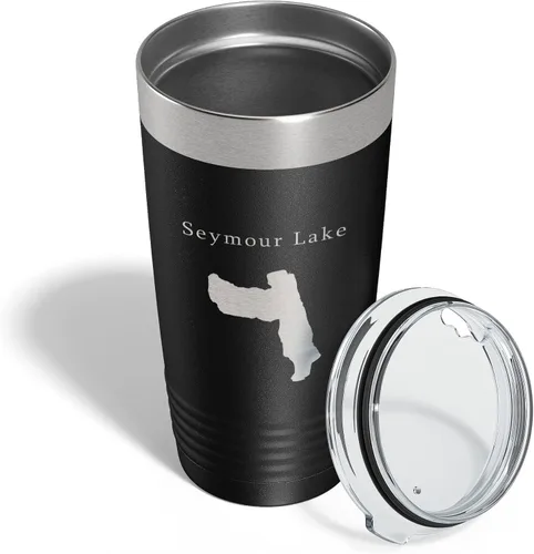 Vista 4 de Seymour Lake Map Tumbler Travel Mug Insulated Laser Engraved Coffee Cup Vermont 20 oz Black