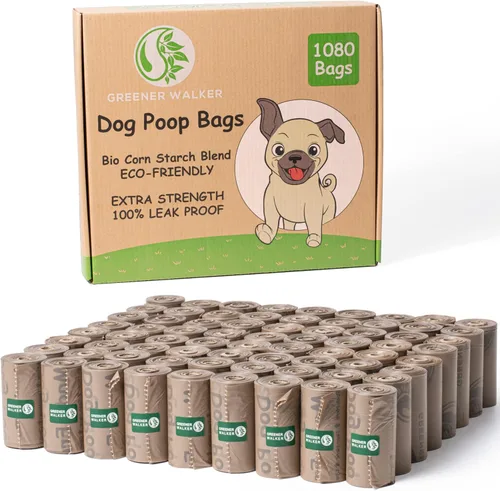 GREENER WALKER 1080 bolsas de basura para perros, extragruesas, fuertes, 100% a prueba de fugas (marrón)