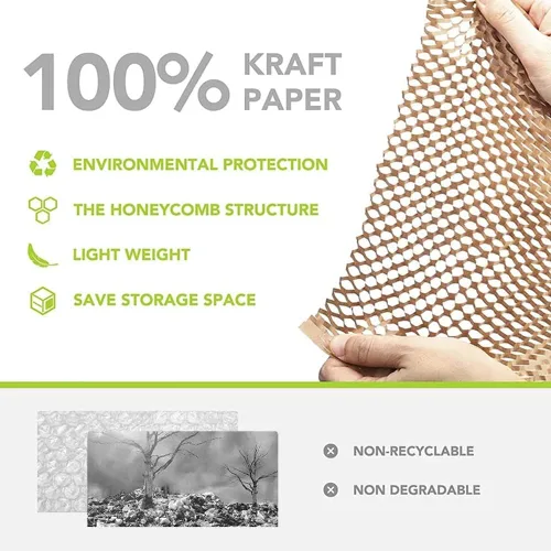 Vista 4 de Honeycomb Kraft Packing Paper 11.8" W x 32.8' L,Eco Friendly Recycled Cushioning Wrapping Roll Alternative to Bubble Cushioning Wrap or Packing
