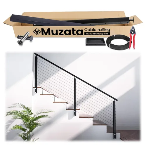 Vista 9 de Muzata Kit completo de barandilla de cable de montaje lateral negro de 3 pies a 6 pies 6 pies 6 pulgadas, sistema de barandilla de cable de 42