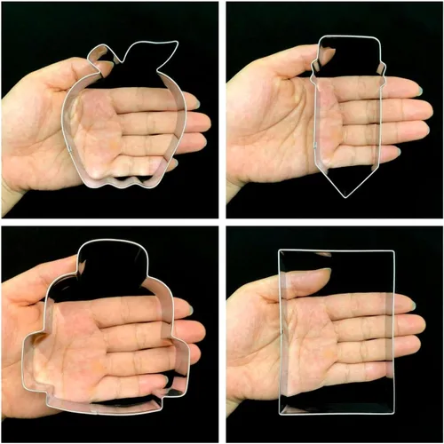 Vista 6 de LUBTOSMN Juego de 4 cortadores de galletas para el regreso a clases, libro, manzana, lápiz Fondant