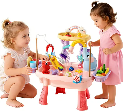 2027 Upgraded Toddlers 1-3 Sand Water Table Toy with Electric Pump, Kids Sand Water with Faucet/Play Food Accessories/Fishing Toy, Kitchen Play Sink