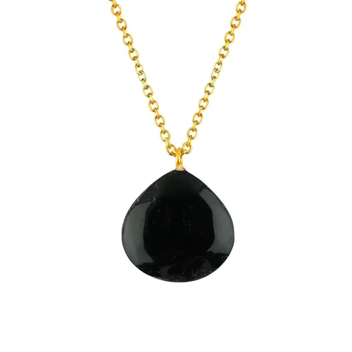 Natural Black Onyx Heart Necklace, Gemstone Healing Crystals, Gift for Her, Birthstone Jewelry, 18 inch Gold Plated Adjustable Chain (Black Onyx)